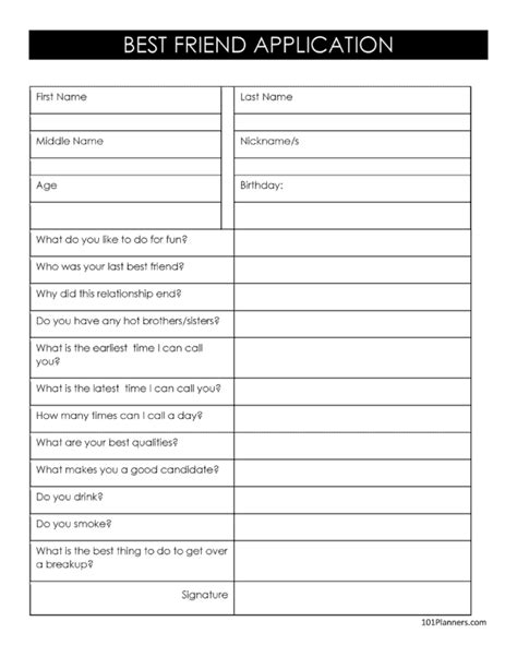 FREE Printable and Editable Best Friend Application